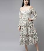White printed georgette long-dresses