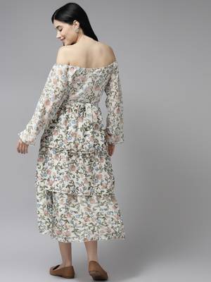 White printed georgette long-dresses 4