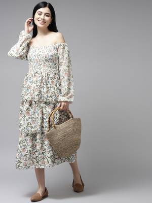 White printed georgette long-dresses 5