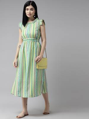 Green printed georgette long-dresses 1