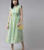 Green printed georgette long-dresses