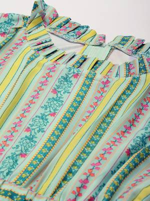 Green printed georgette long-dresses 2