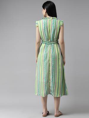 Green printed georgette long-dresses 5