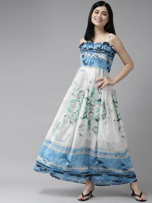 Sky-blue printed georgette maxi-dresses 1