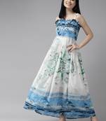 Sky-blue printed georgette maxi-dresses