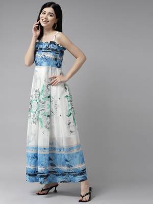 Sky-blue printed georgette maxi-dresses 3