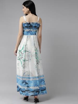 Sky-blue printed georgette maxi-dresses 4
