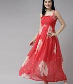 Red printed georgette maxi-dresses