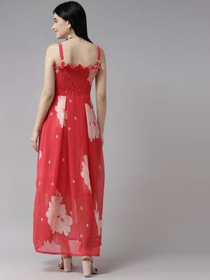 Red printed georgette maxi-dresses 4