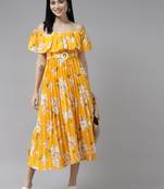 Gold printed georgette long-dresses