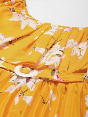 Gold printed georgette long-dresses 2