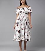 White printed georgette long-dresses