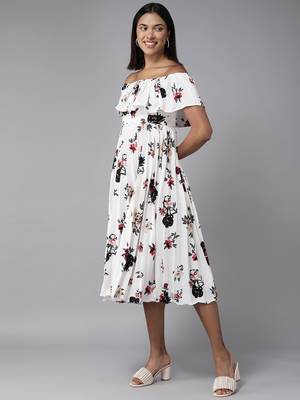 White printed georgette long-dresses 3
