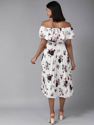White printed georgette long-dresses 4