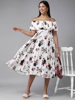 White printed georgette long-dresses 5