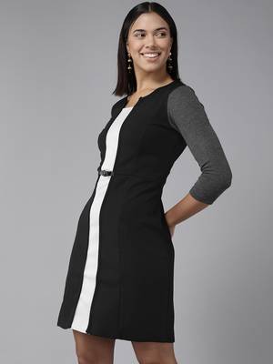 Black plain georgette short-dresses 4