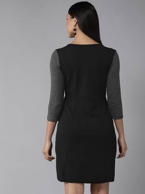 Black plain georgette short-dresses 5