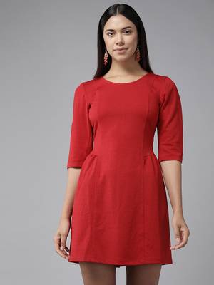 Red plain georgette short-dresses 1