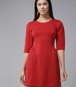 Red plain georgette short-dresses