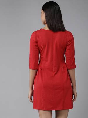 Red plain georgette short-dresses 4
