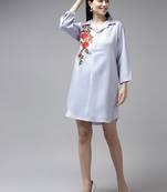 Blue embroidered georgette short-dresses