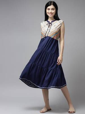 Navy-blue plain georgette long-dresses 1