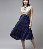Navy-blue plain georgette long-dresses