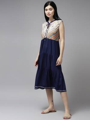 Navy-blue plain georgette long-dresses 3