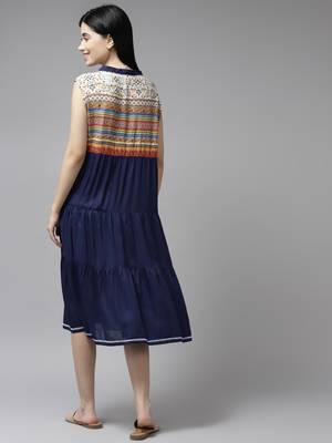 Navy-blue plain georgette long-dresses 4
