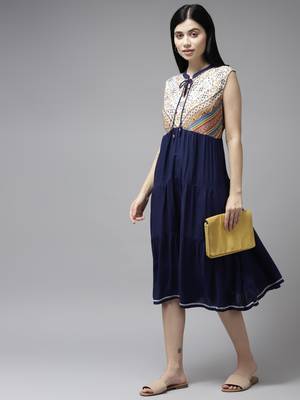 Navy-blue plain georgette long-dresses 5