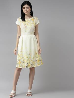 Yellow printed georgette long-dresses 1