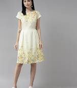 Yellow printed georgette long-dresses