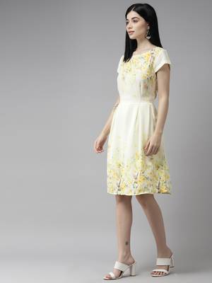 Yellow printed georgette long-dresses 3