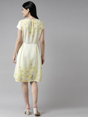 Yellow printed georgette long-dresses 4