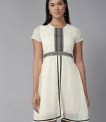 Cream embroidered georgette short-dresses