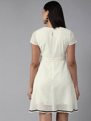 Cream embroidered georgette short-dresses 4