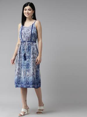Blue printed georgette long-dresses 1