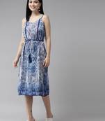 Blue printed georgette long-dresses