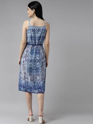 Blue printed georgette long-dresses 4