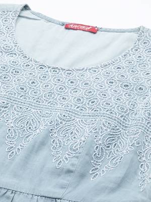 Grey embroidered georgette long-dresses 2