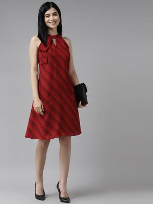 Red printed georgette long-dresses 1