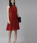 Red printed georgette long-dresses