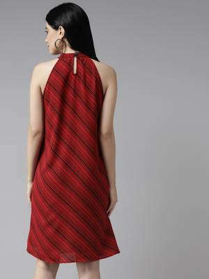 Red printed georgette long-dresses 5