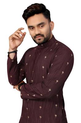 Wine Color Woven Viscose Rayon Styles Men's Wear Kurta. 1