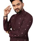 Wine Color Woven Viscose Rayon Styles Men's Wear Kurta.