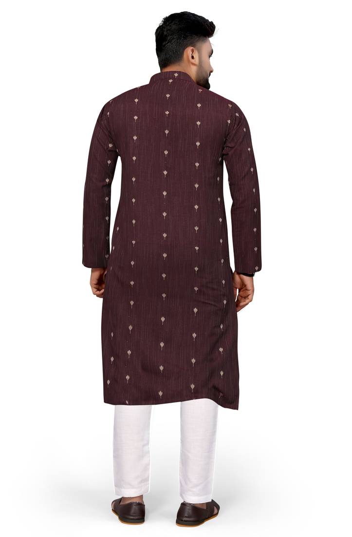 Wine Color Woven Viscose Rayon Styles Men's Wear Kurta.