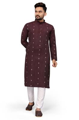 Wine Color Woven Viscose Rayon Styles Men's Wear Kurta. 3