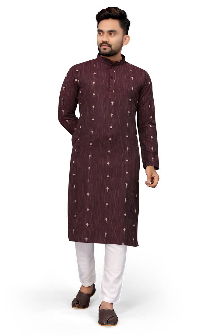 Wine Color Woven Viscose Rayon Styles Men's Wear Kurta.
