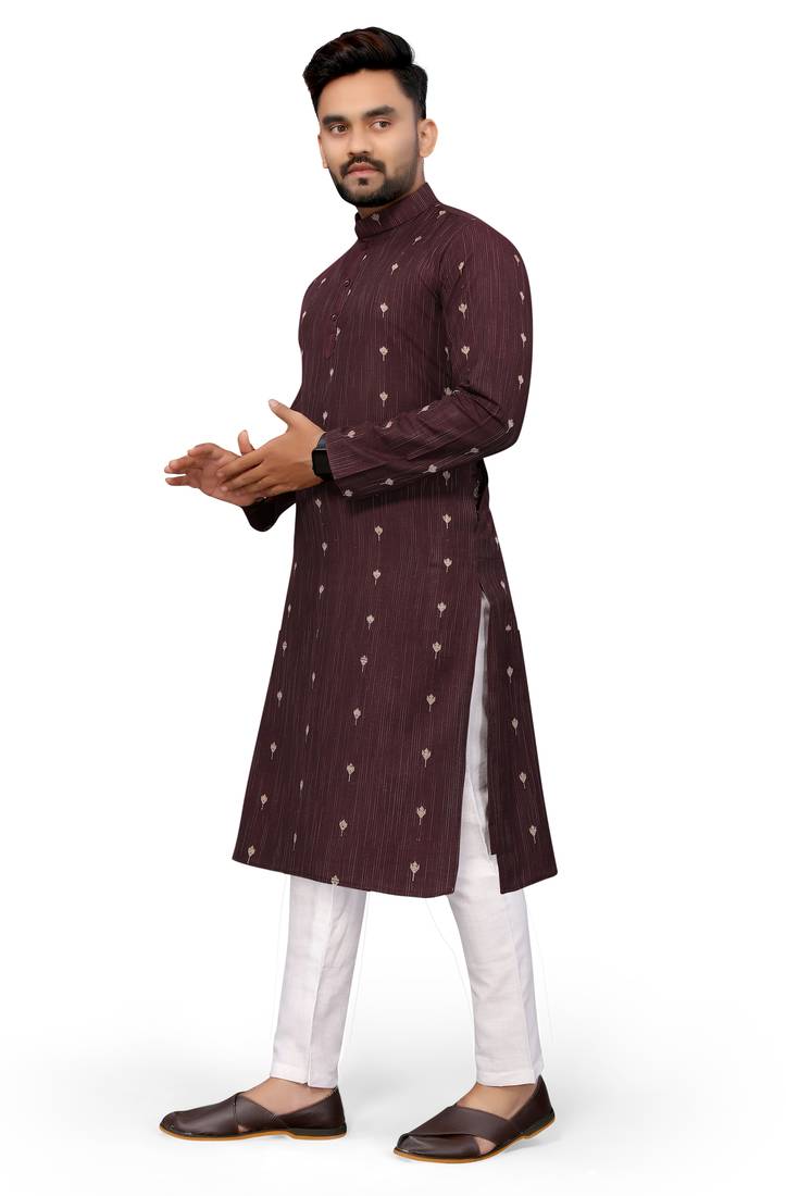 Wine Color Woven Viscose Rayon Styles Men's Wear Kurta.