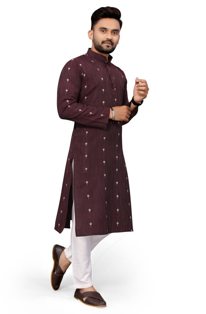 Wine Color Woven Viscose Rayon Styles Men's Wear Kurta.